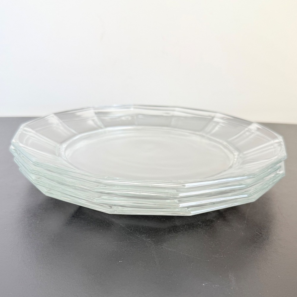 Bormioli Rocco Dinner Plates 10.75in Clear Glass Octagonal Italy Set of 4